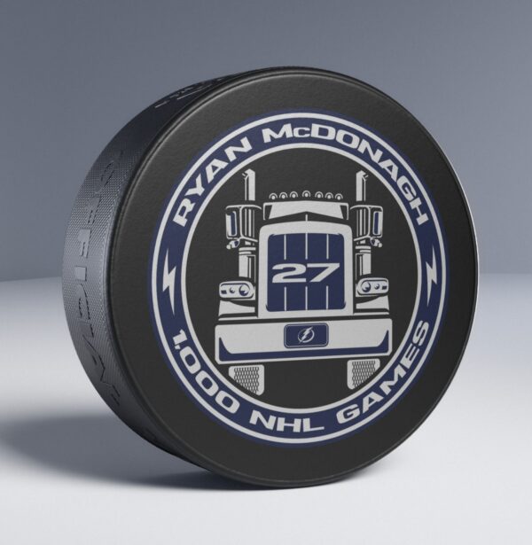 Ryan McDonagh 1000th NHL Games Hockey Puck 3"